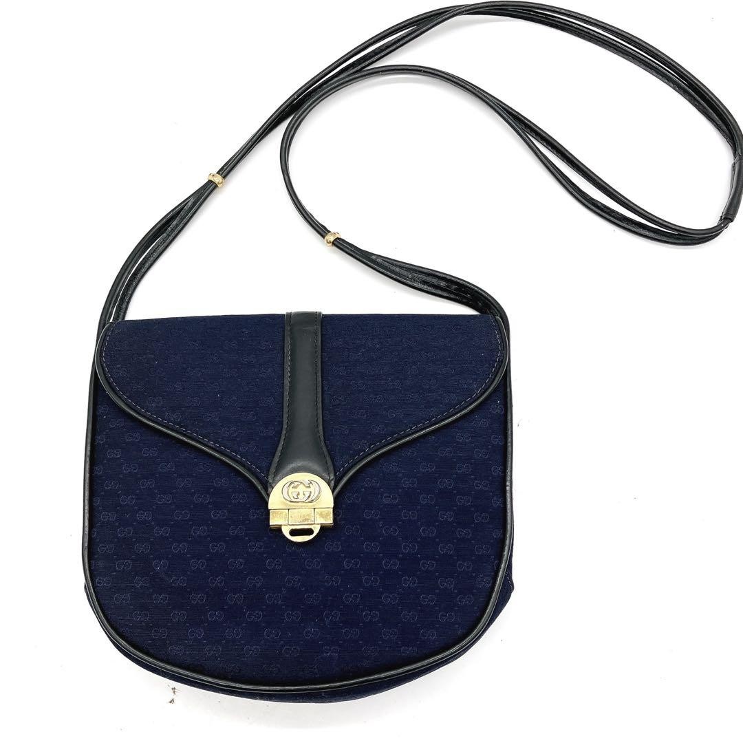 GUCCI GG Metal Canvas Dark Navy Shoulder Bag Japan Import