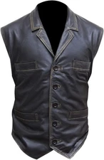 Hell on Wheels Cullen Bohannon Black Leather Vest with Lapel Collar