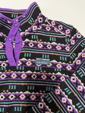 LL Bean Women s Sweater Fleece Snap Pullover Tribal Geometric Purple Black XL