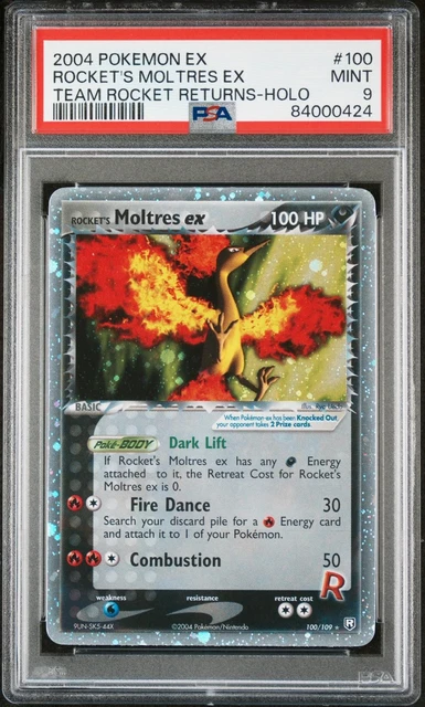 2004 POKEMON EX Rocket's Moltres ex HOLO Team Rocket Returns #100/109 PSA 9