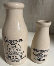 2 Vintage Stoneware Milk Bottles-Edgemar Dairy & Certified Cream 2 Vintage Stoneware Milk Bottles-Edgemar Dairy & Certified Cream