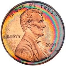 2001 S Toned Lincoln Cent Proof PCGS PR 66 RB PF 66 See Video Toning Coin 1C