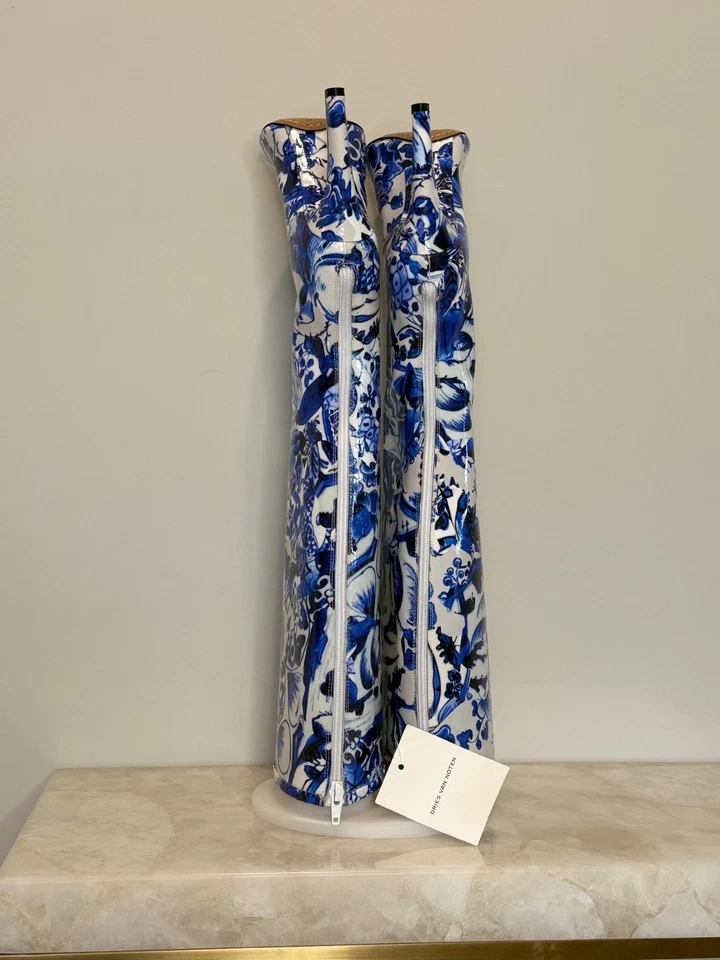 Botas hasta la rodilla Dries Van Noten con estampado de porcelana 37 nuevas con etiquetas raras edición limitada Foto 4 de 4