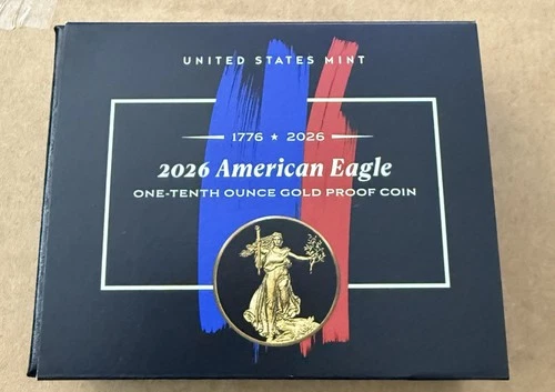 2026 American Eagle One-Tenth Ounce Gold Proof Coin W/OGP. 1/10oz Dual Date 250
