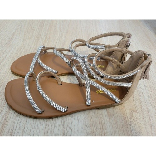Sandales femme Steve Madden couleur marron strass lanières à pompons taille 5 bijou NEUF - Photo 4 sur 5