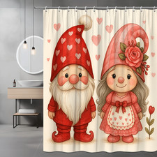 Cute Valentine Gnome Shower Curtain for Kids Bathroom Decoration