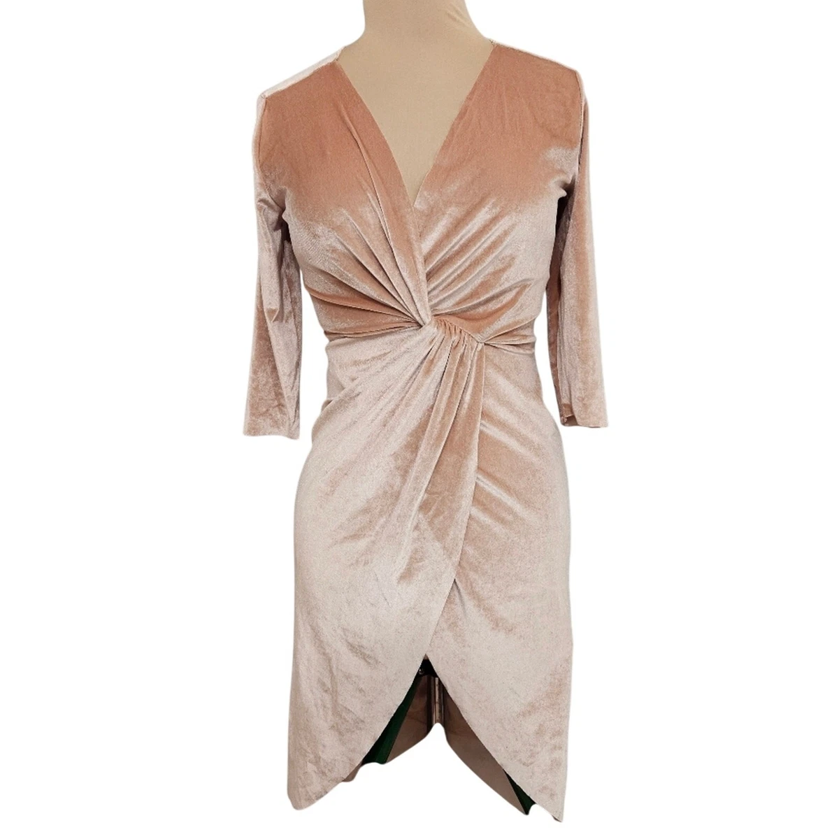knee length dresses for ladies Zara Long Sleeve Green Velvet Dress main image 0