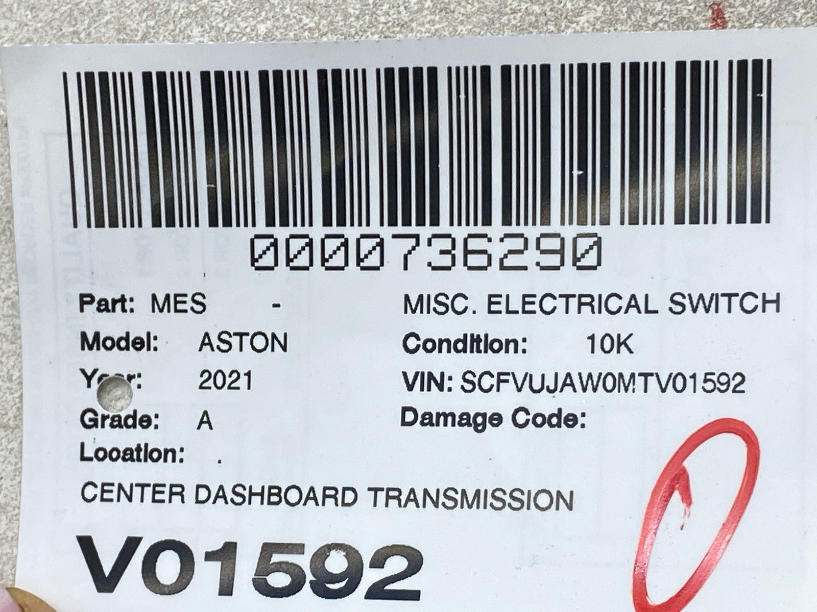 2020-2025 ASTON MARTIN DBX CENTER DASH TRANS NEUTRAL SWITCH BUTTON MY83-7A247-AA