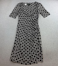 Lauren Ralph Lauren Dress Womens 4 Black Geometric Print Ruched V Neck Ladies