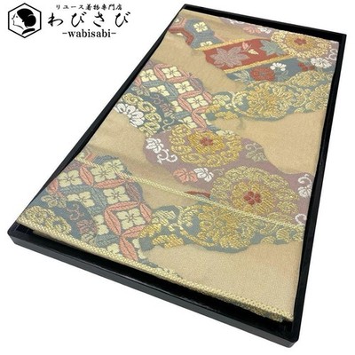 FUKURO OBI flower pattern in mist Floral Shippo Pattern GOLD THREAD O-3938