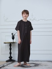 Short Sleeve Thobe Islamic Jubba Boys Muslim Jubba Ramadan Kids Robe Muslim Eid