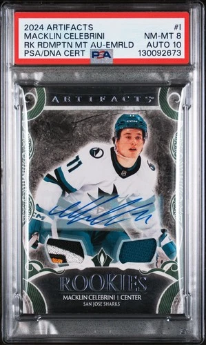 2024 UPPER DECK ARTIFACTS EMERALD #I MACKLIN CELEBRINI ROOKIE /15 PSA 8 AUTO 10