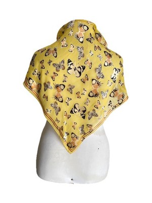 PASSIGATTI Silk Blend Scarf Yellow Devore Burnout Butterfly Print Square Wrap#A7