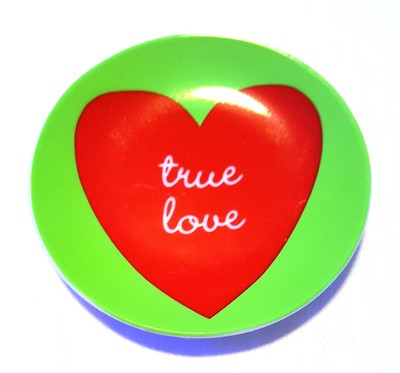 New 4'' Valentine Ceramic Heart Dish ''True Love'' Green/Red