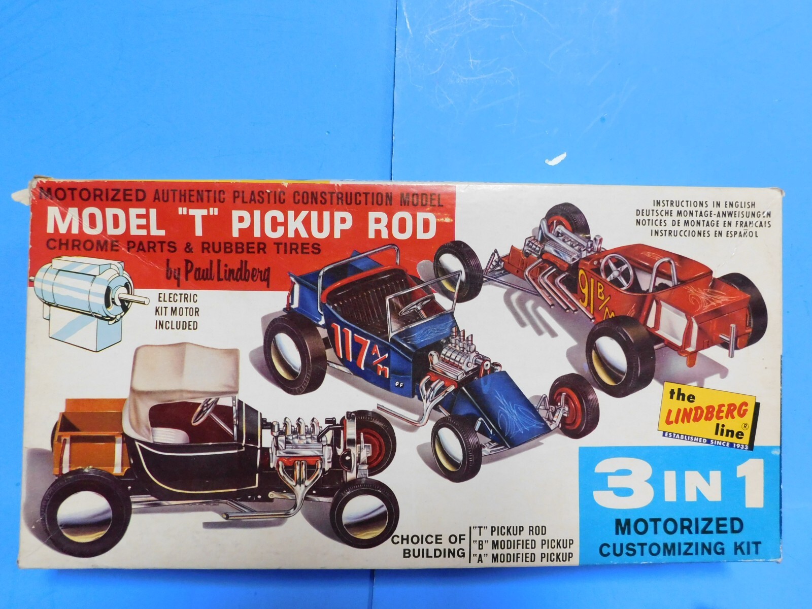 Vintage Original '60s Lindberg Hot Rod Roadster Pickup Motorized Model