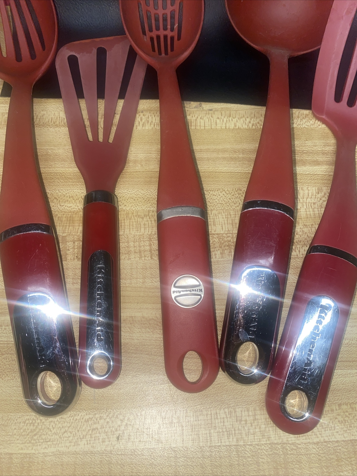 5 Set Kitchenaid Red Utensils Service Cooking Nylon Spoon Ladle Spatula