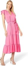 Tommy Hilfiger Bubble Pink Midi Dress Size 2 Gum Color V-Neck Fluttered Sleeves