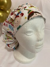 women surgical/scrub/hat/ cap with cord lock bouffant style - Christmas
