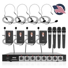 Pyle Rack Mount Wireless Microphone System W/ 4 Lavalier & 4 Handheld Mics