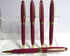 LOT OF 5 TERZETTI EXECUTIVE HEAVY METAL BRASS BALLPOINT PEN- RED+ VELVET POUCH