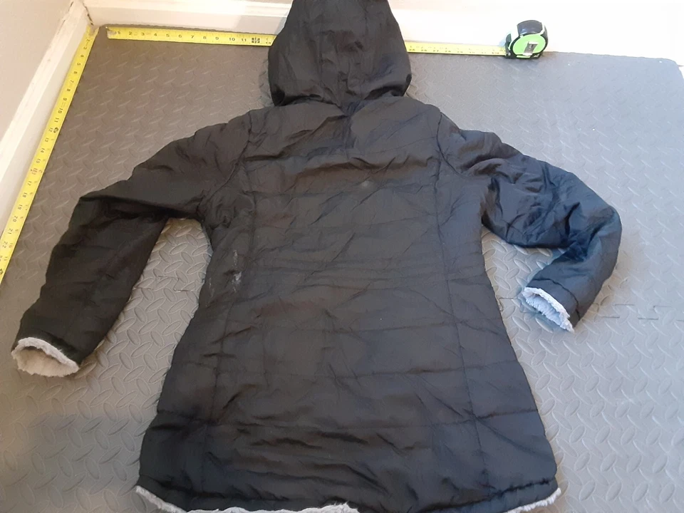 Chaqueta larga negra clásica Reebok para mujer Parka Abrigo Aros Talla pequeña #S159 Foto 4 de 4