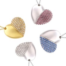 USB 2.0 Flash Drive Crystal Heart Shape Stick Pendant USB Memory Stick 32GB 64GB