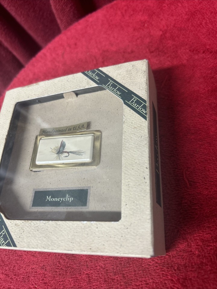 Barlow Fly Fishing Money Clip Holder Gold Tone Hand Painted NOS eBay