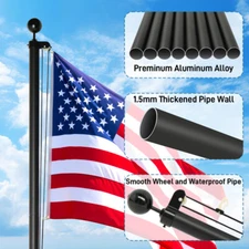 Sectional Flag Pole Kit, Heavy Duty Aluminum 25FT Black with American Flag