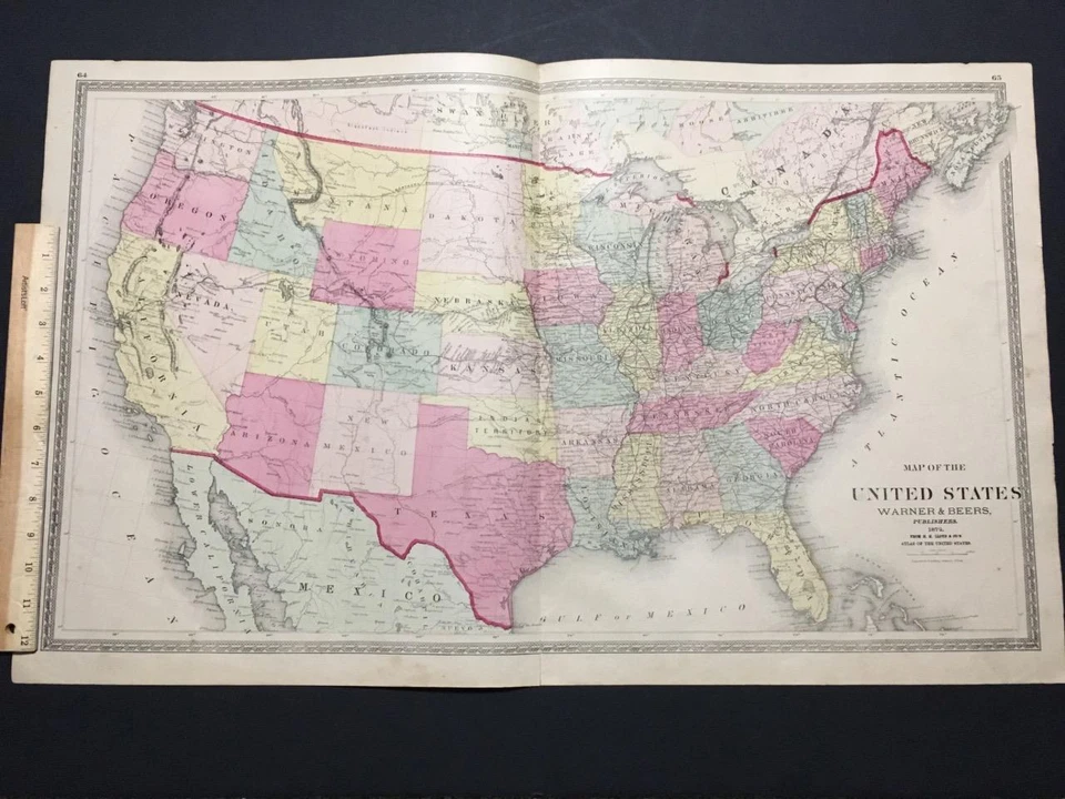 1872 MAP UNITED STATES, "LEWIS & CLARK & HELL'S GATE PASS" WARNER BEERS,RAILROAD - Image 2 of 4