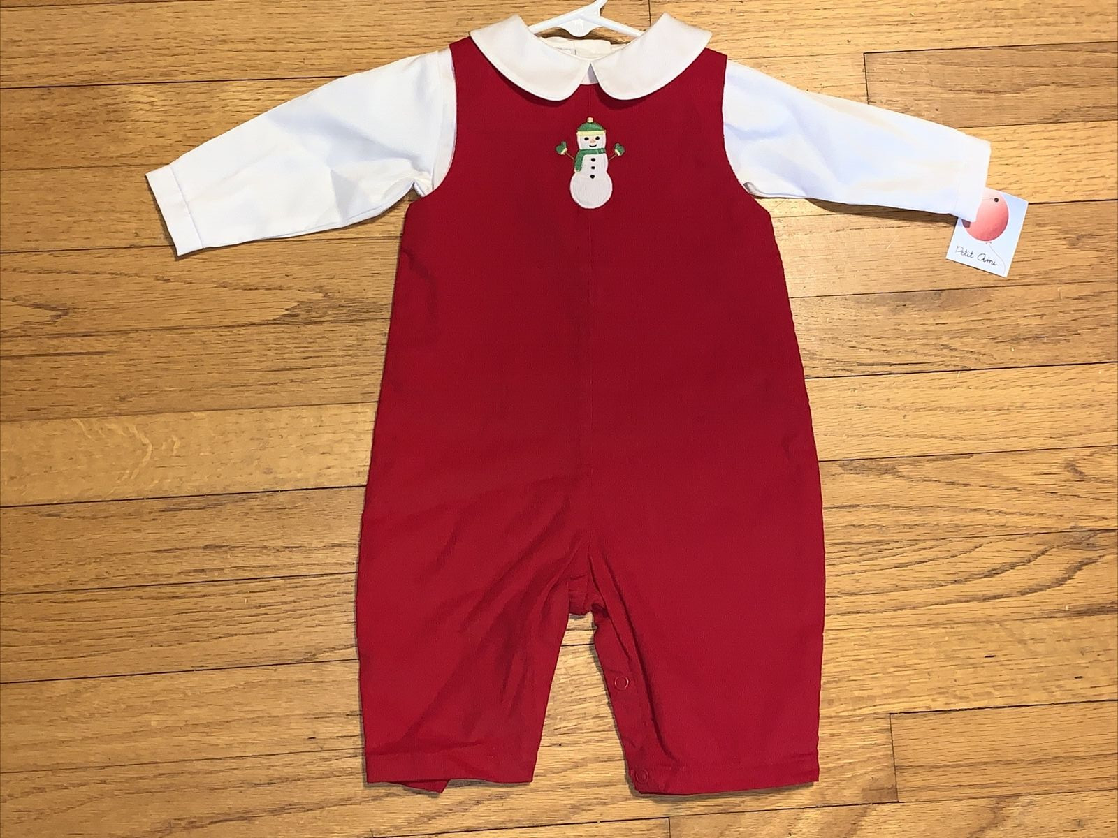 NWT Petit Pomme by Petit Ami Snowman Longall/Romper &White Shirt 6 Months