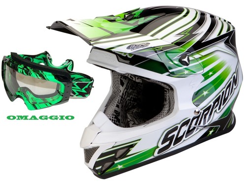 CASCO CROSS SCORPION VX 20 FIBRA STARTROOPER VERDE BIANCO MASCHERINA  OMAGGIO M | eBay