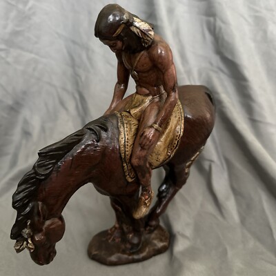 Painted Ceramic Tired Indian on Horseback End of the Trail by Sheree Made C Pics