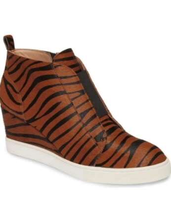 LINEA PAOLO Felicia III Wedge Bootie In Carmel/Black Zebra-size