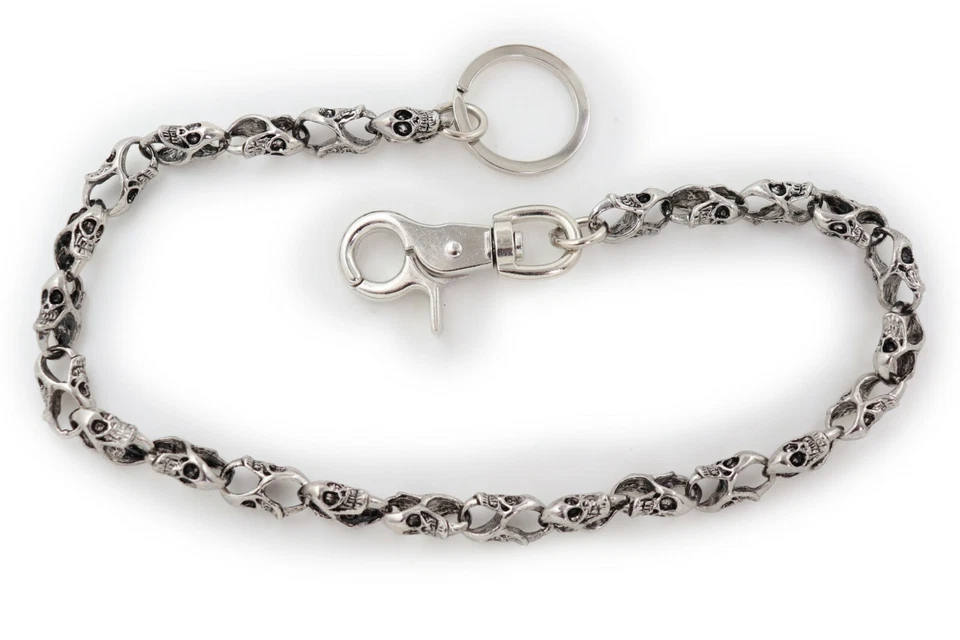 Carteira masculina prata metal corrente jeans motociclista roqueiro mini caveira amuleto esqueleto gótico - Imagem 2 de 4