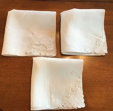 Three Vintage Handkerchiefs, A Tagged One Hand Embroidered In Madeira