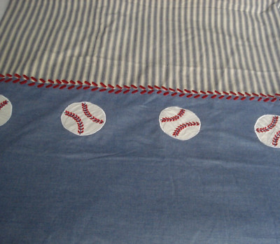 The Company Store Twin Size Blue Duvet Cover Appliqued Baseballs NEW
