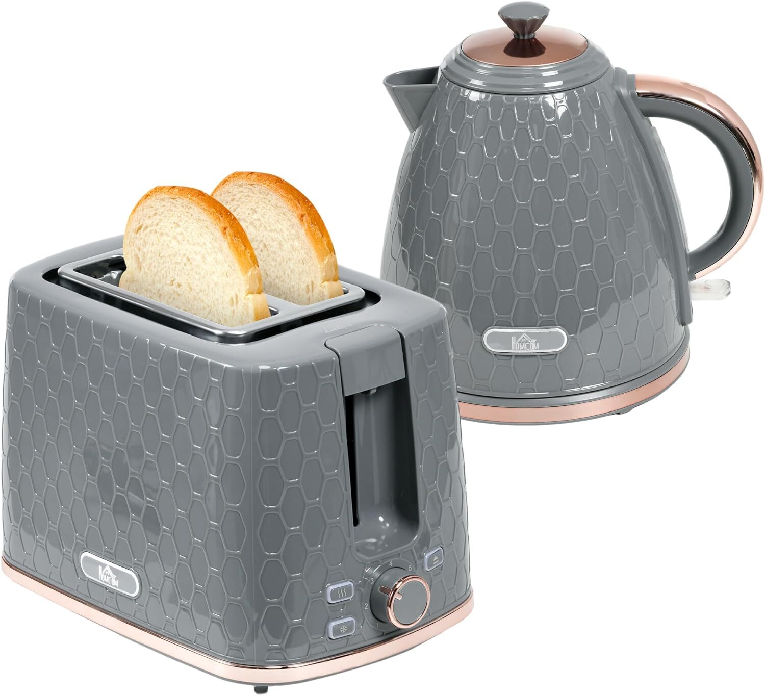 Kettle and Toaster Set 1.7L Fast Boil Kettle & 2 Slice Toaster Set Grey HOMCOM