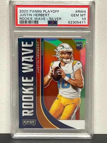 2020 Panini Playoff JUSTIN HERBERT ROOKIE WAVE RC SILVER PRIZM PSA 10 GEM MINT - Picture 2 of 3