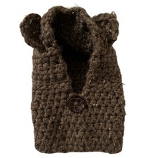 Baby Toddler Hand Crocheted Knit Brown Bear Hooded Cowl Hat Cap 6-12mos