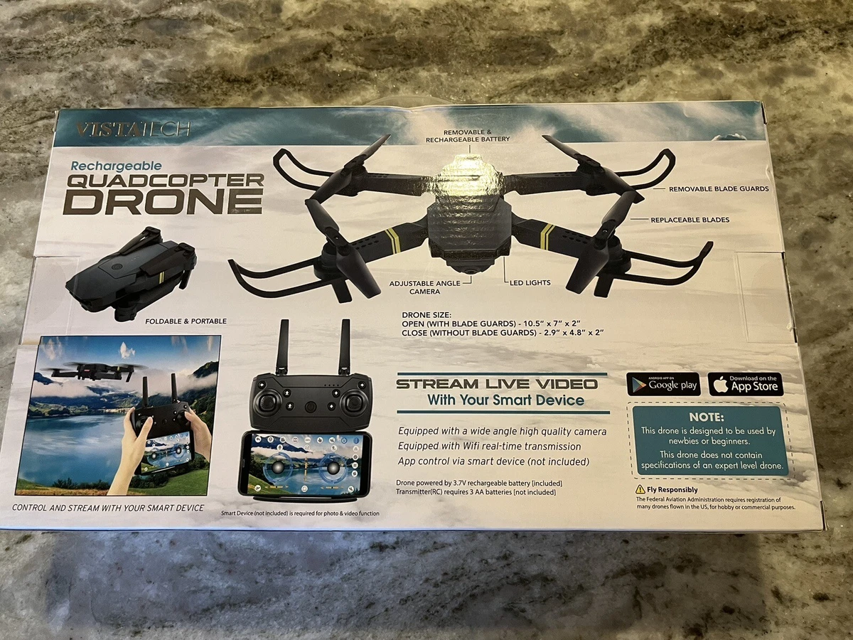 VISTATECH RECHARGEABLE QUADCOPTER DRONE STREAM LIVE VIDEO NEW IN BOX