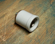 Large Lipped Porcelain Light Socket - Vintage Lamp Holder w Shoulder Industrial 