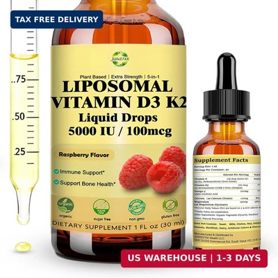 Liquid Vitamin D3 K2 Drops with Calcium Magnesium Omega3, High Potency 5-in-1 D3