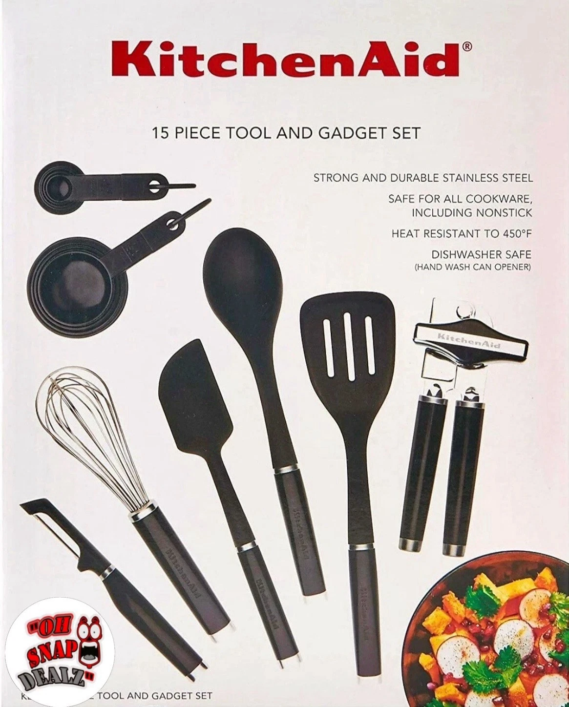 [NEW]- KITCHENAID 15 PEICE TOOL AND GADGET SET #KE447 (Black/Silver)