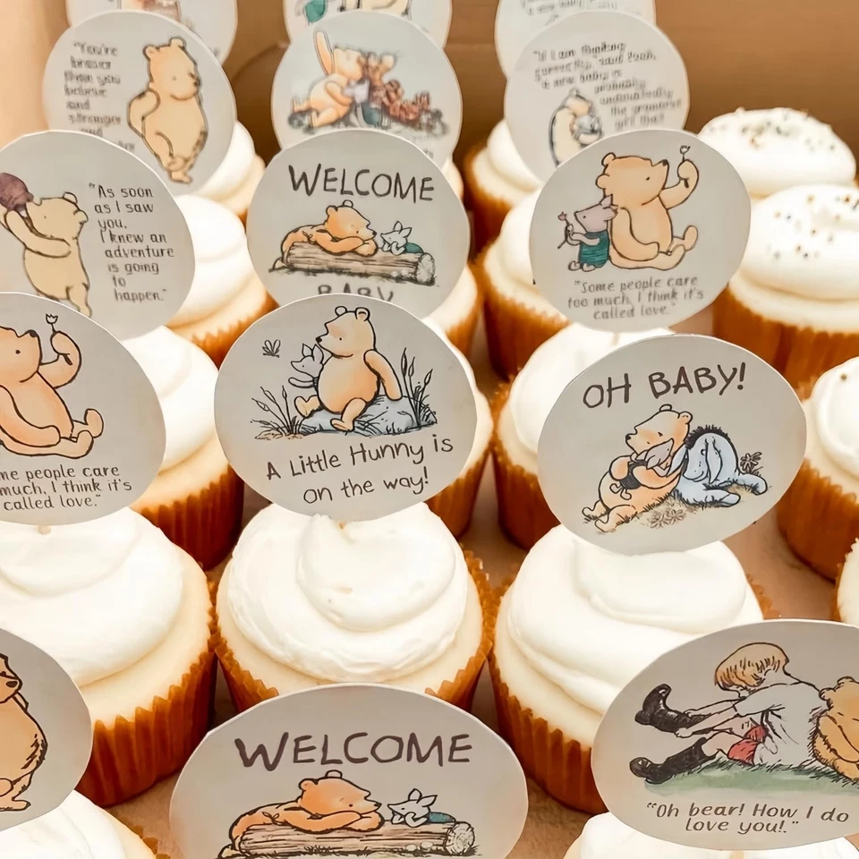 48 PIEZAS Winnie Cupcake Toppers Cotizaciones para Decoraciones de Baby Shower Clásico Pooh The Foto 3 de 4