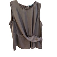 Zara Womens Sleeveless Twist Front Blouse Chocolate Brown Round Neck Top Large