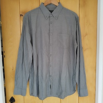John Varvatos USA graues Hemd mit Knöpfen 100% Baumwolle leicht Rollärmel L 44''