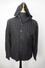 John Varvatos Black White Striped Hooded Cotton Button Up Shirt Sz M Brand New 