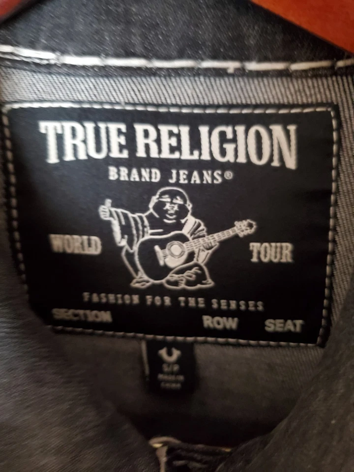 Chaqueta Jean True Religion Rara Nueva Talla Pequeña Rara GRIS ASFALTO OSCURO LAVADO Foto 3 de 4