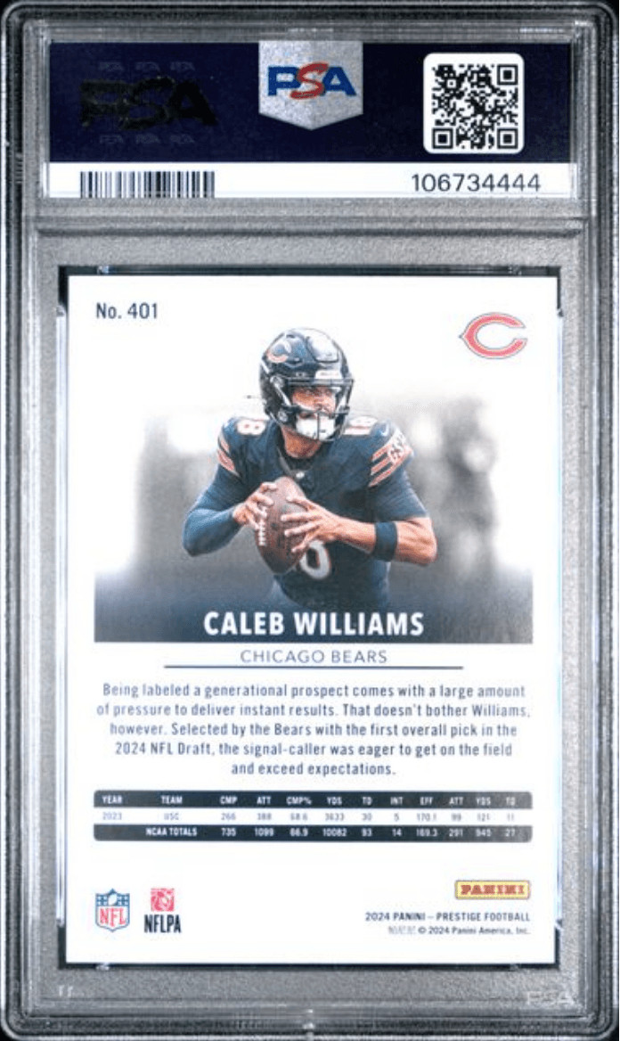 Graded 2024 Panini Prestige Caleb Williams #401 Rookie Card PSA 10 view 2