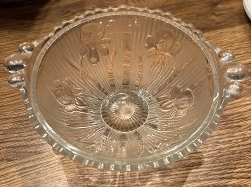 Vintage Jeanette Glass Iris & Herringbone Clear Footed Candy Dish *NO LID*